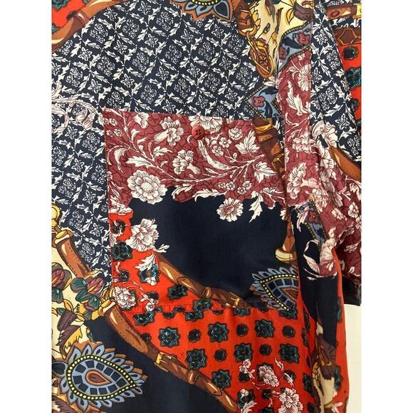 Diana Marco Vintage 100% Silk Baroque Equestrian Patchwork Print Shirt 16 - Picture 4 of 9